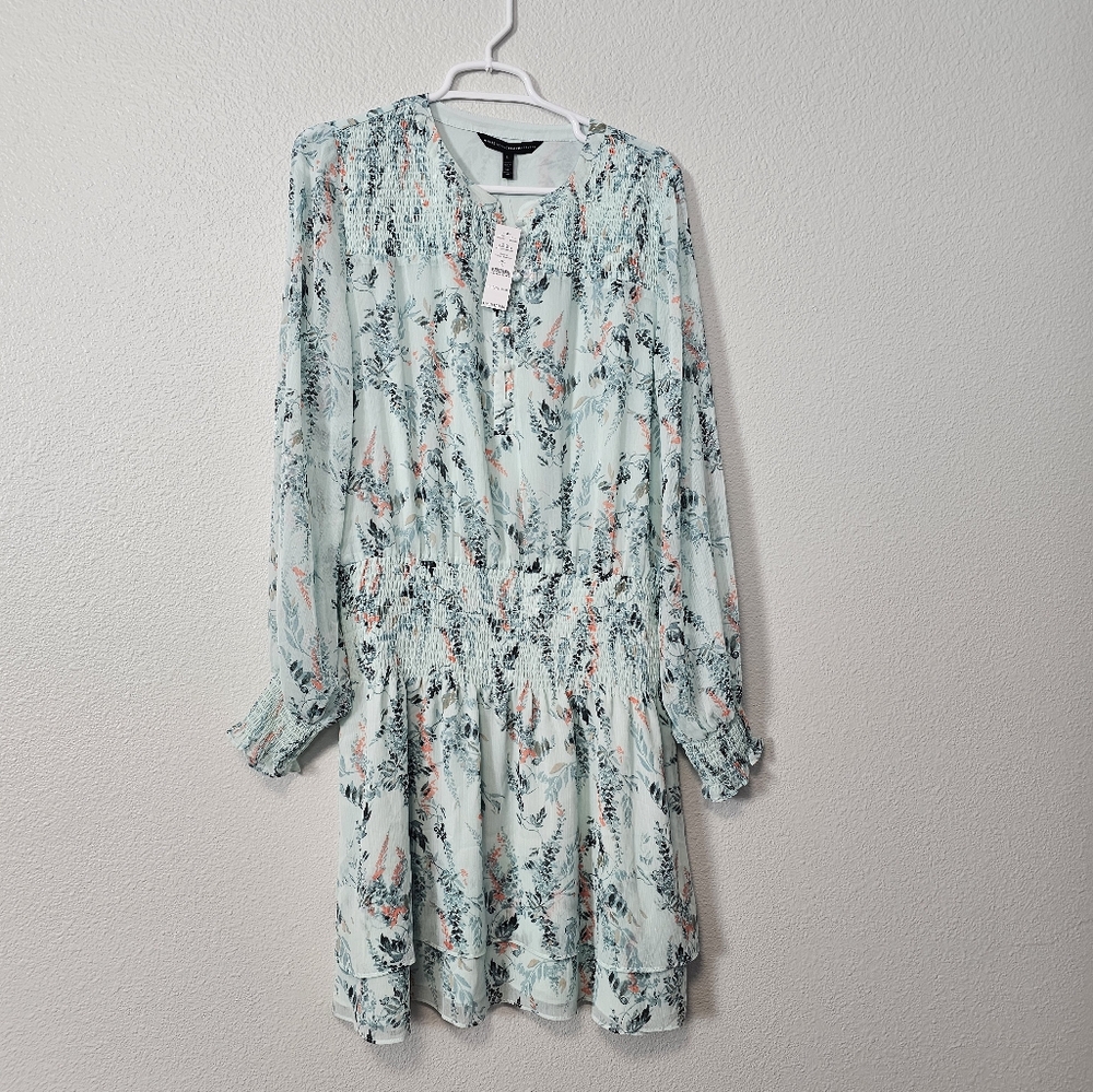 White House Black Market Mint Floral Long Sleeve Dress NWOT